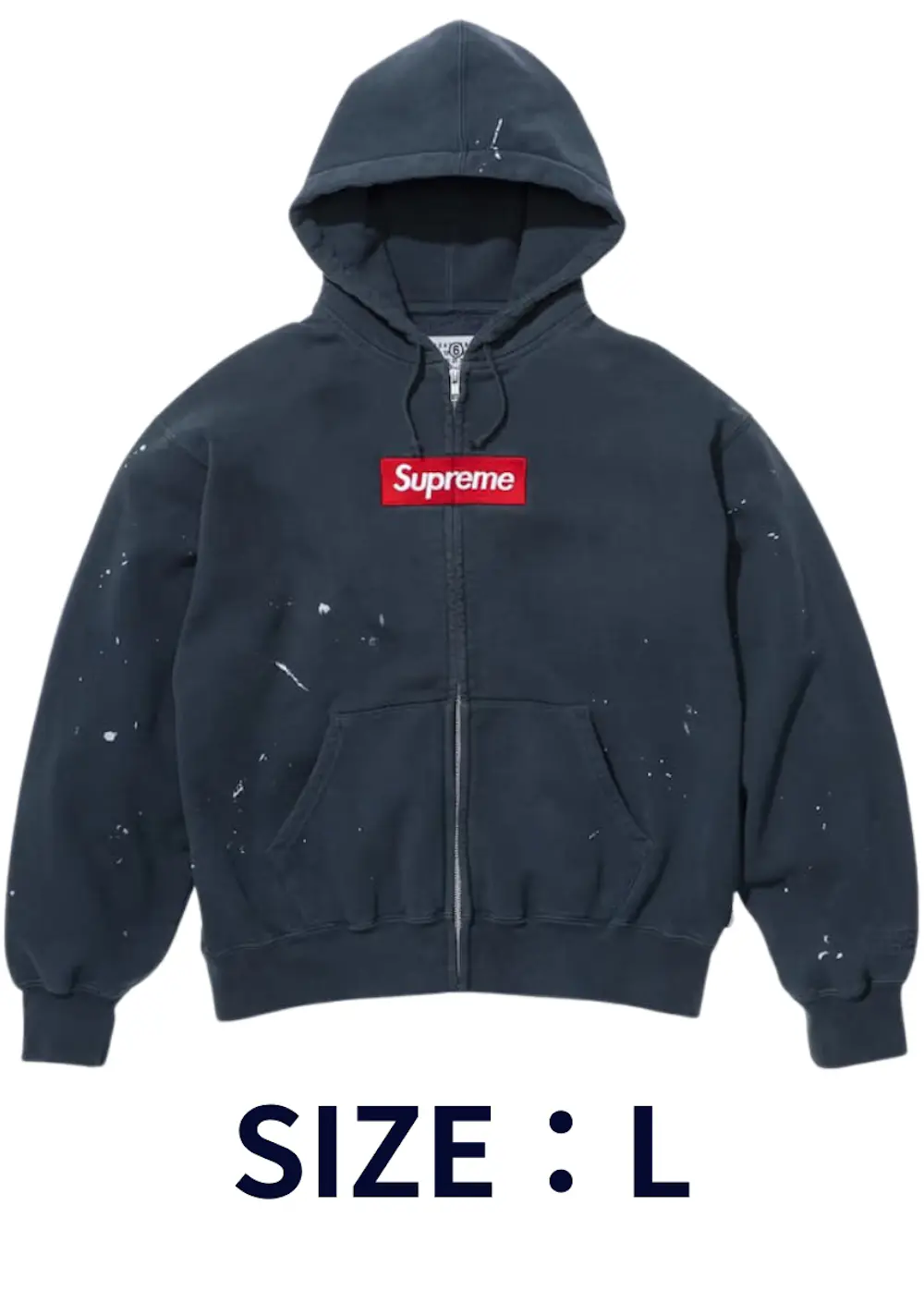 【L】Supreme x MM6 Maison Margiela Box Logo Zip Up Hooded Sweatshirt Navy