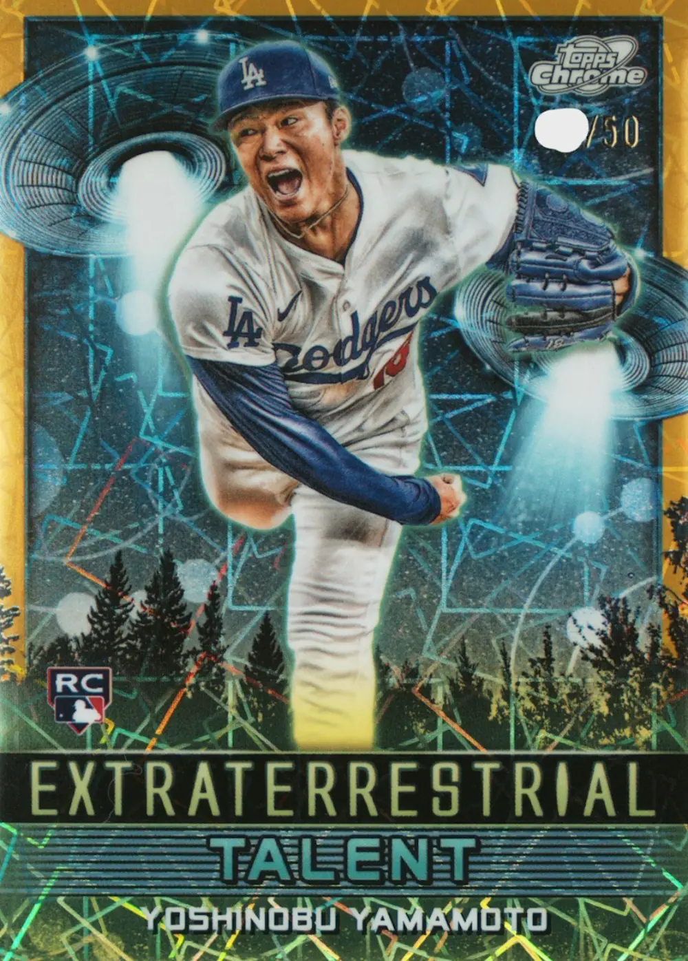 2024 TOPPS CHROME COSMIC EXTRATERRESTRIAL TALENT #ET24 YOSHINOBU YAMAMOTO ET-GOLD INTERSTELLAR REF