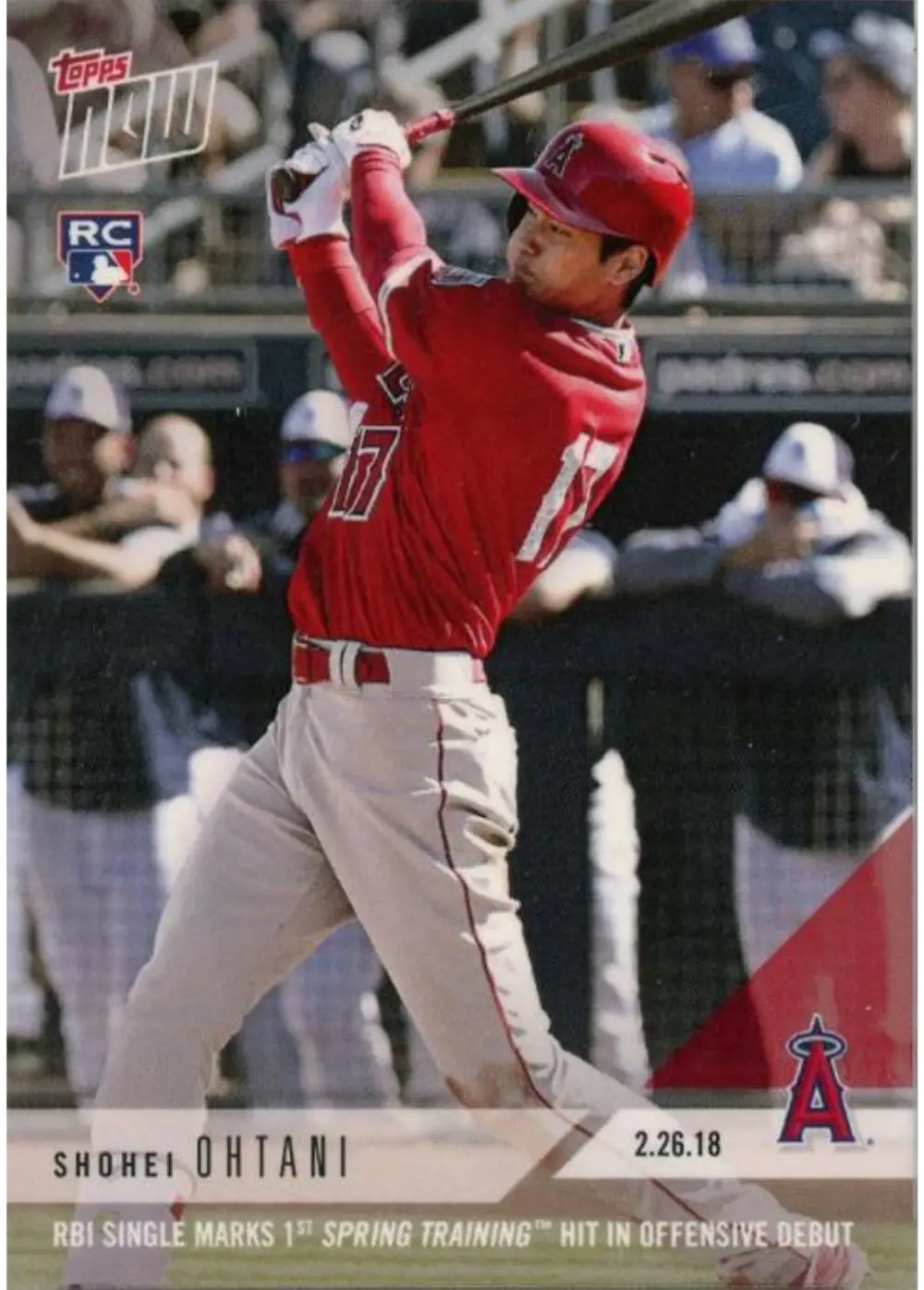 2018 Topps Now Shohei Ohtani RBI Single Marks 1st Spring Training Hit #ST-7 RC