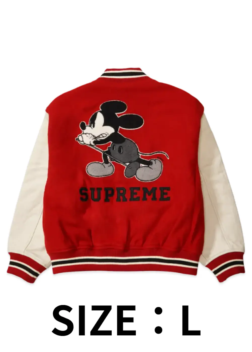 【L】Supreme x Number (N)ine x Mickey Mouse Varsity Jacket "Red"