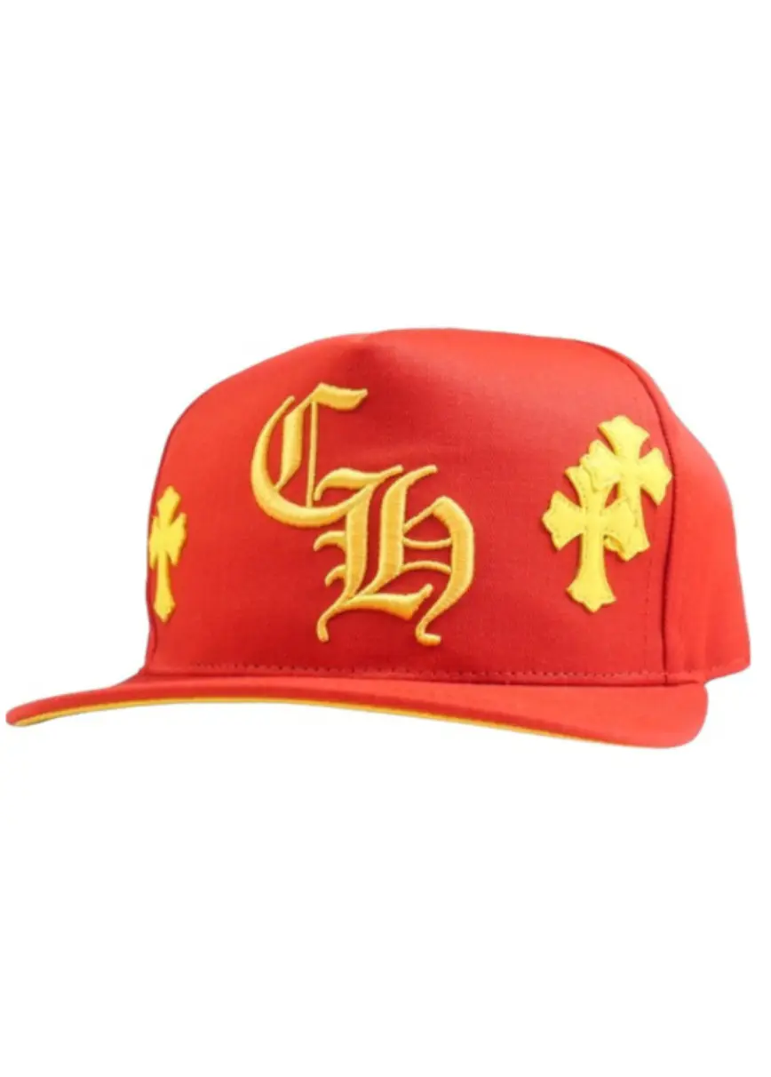 【CH】HAT 5 PANEL CAP BSBL CHERRY RED/YEL クロスパッチ付きキャップ