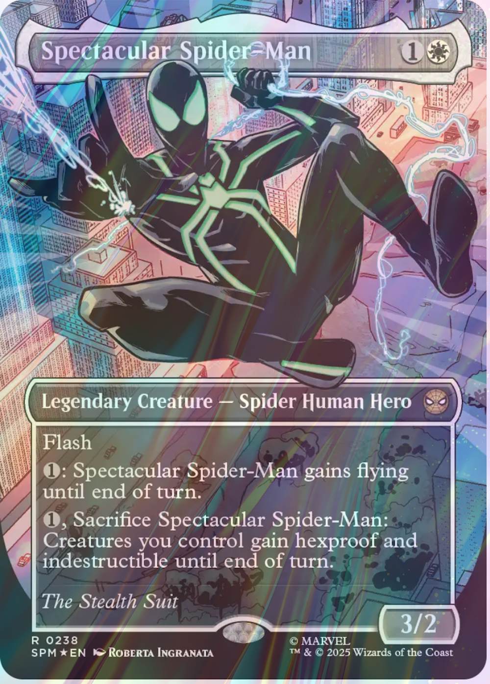 【コスチュームチェンジ・テクスチャーfoil版】スペクタキュラー・スパイダーマン (Stealth)